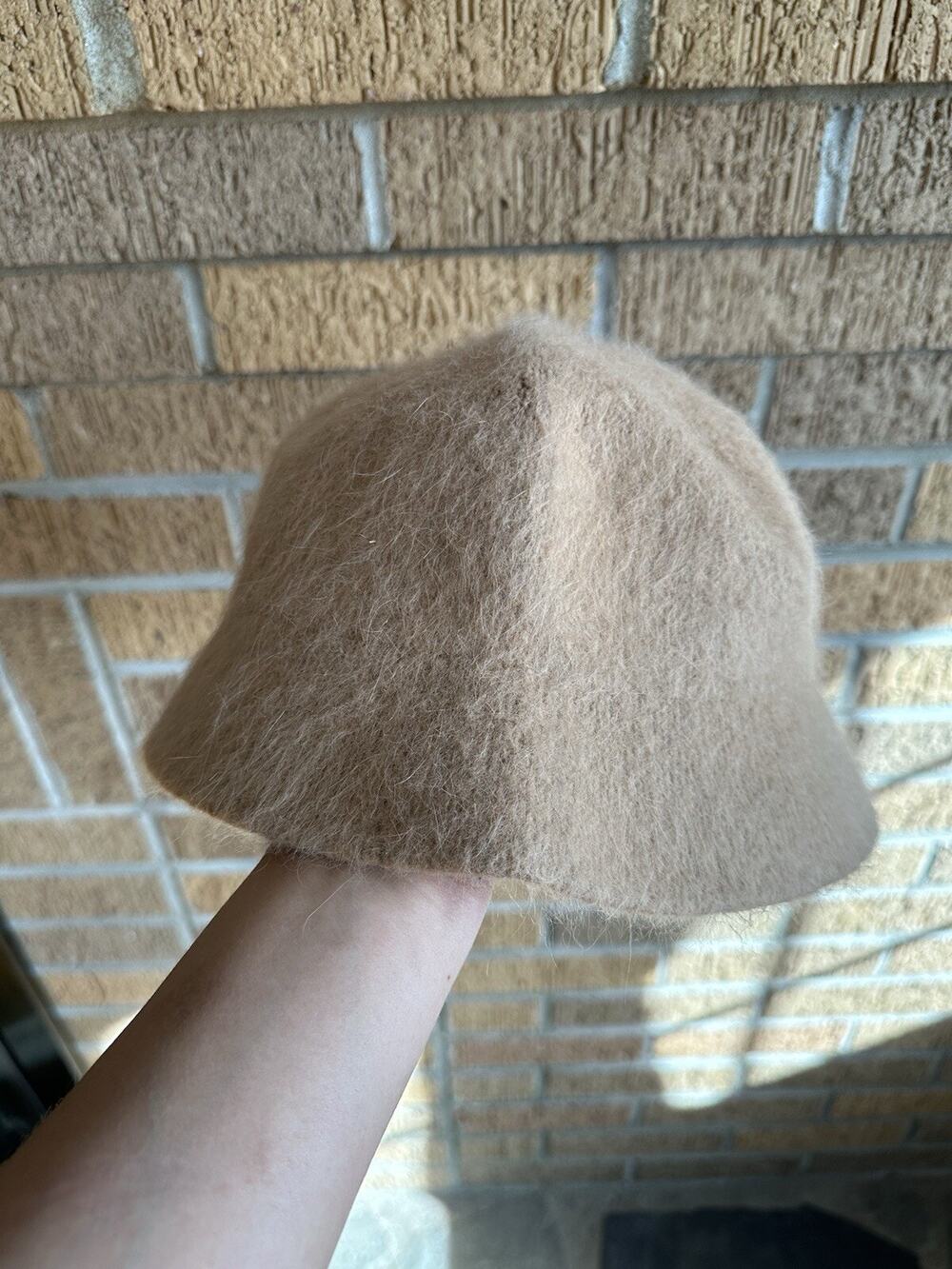Y2K CC Cheveux Angora Bucket Hat Wide Brim Tan Womens One Size Fur Streetwear